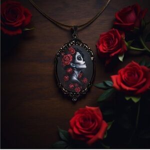 Gothic Lolita Pendant Dia De Los Muertos Cabochon Dome Cameo Occult Sugar Skull